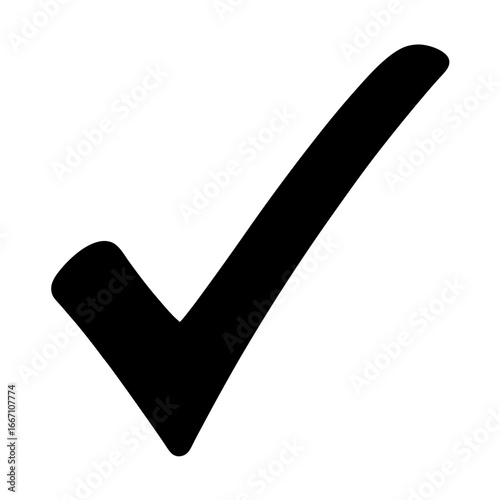 A bold and thick black check mark indicating correctness or approval
