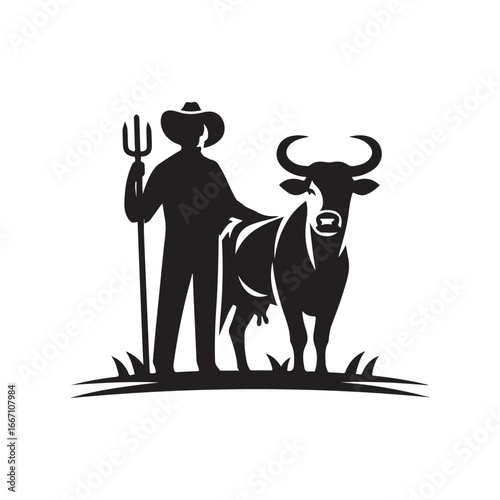 farmers cattle vector silhouette clip art logo design illustration