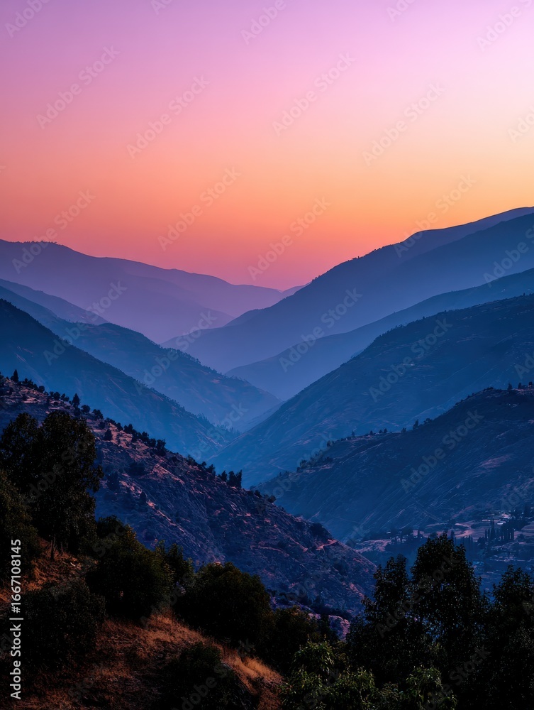 Fototapeta premium Dusk mountain landscape with vibrant hues