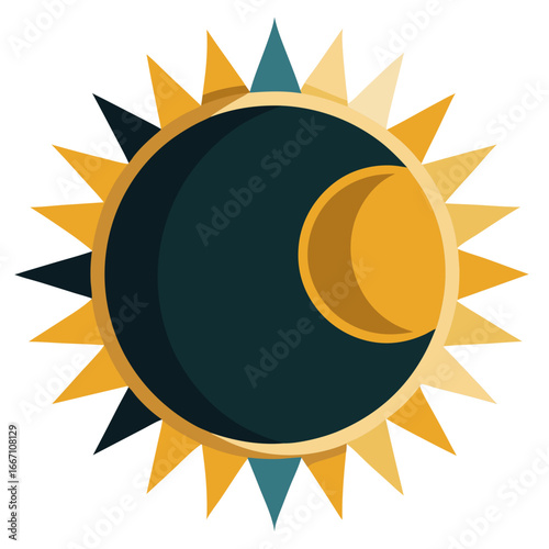 Stylized solar eclipse with sun rays