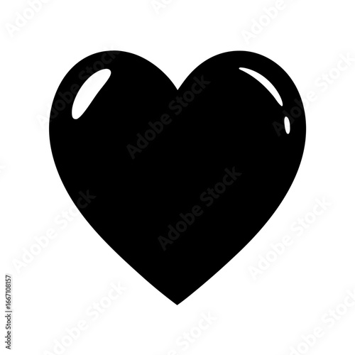 Simple black heart with gloss effect, a romantic symbol of love