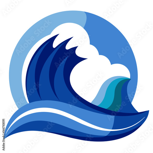 Stylized blue wave emblem with circular outline
