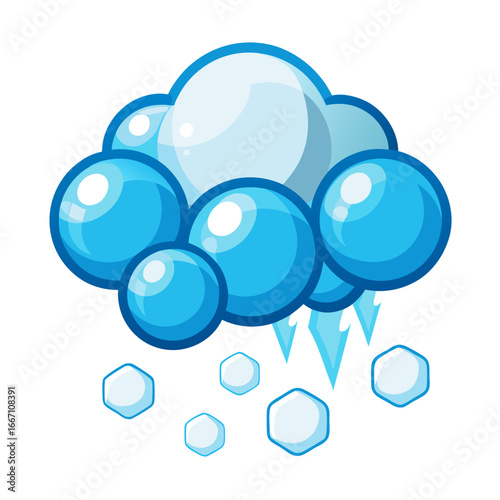 Cartoon hailstorm cloud with falling ice pellets