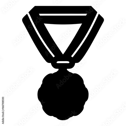 A Black Silhouette of a Medal Award with a Ribbon Neck Strap