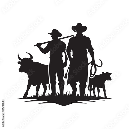 farmers cattle vector silhouette clip art logo design illustration