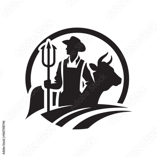 farmers cattle vector silhouette clip art logo design illustration