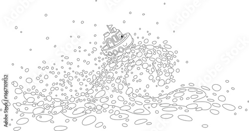 Cute toy ship surfing on a ...