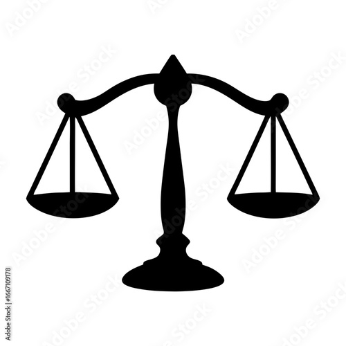Black and white illustration of a balanced scale symbol of justice