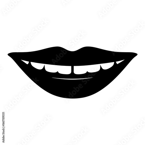 Stylized Black and White Image of Mouth, Lips, and Teeth Open