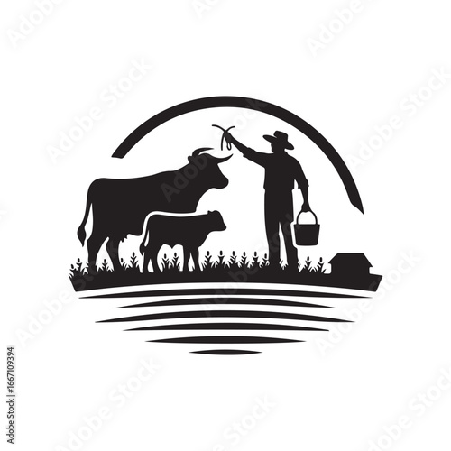 farmers cattle vector silhouette clip art logo design illustration