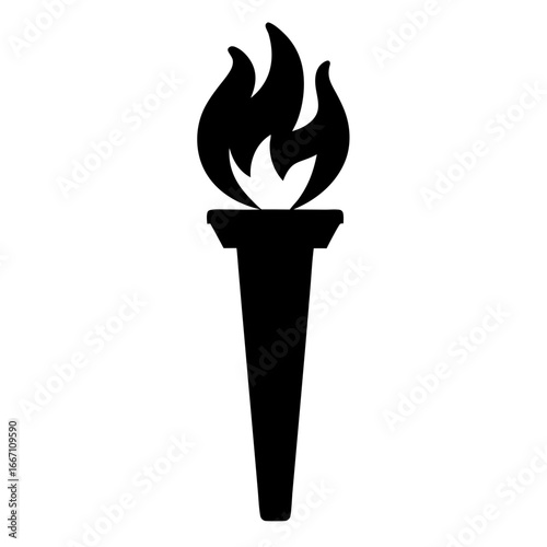 A black and white graphic of a torch with a burning flame