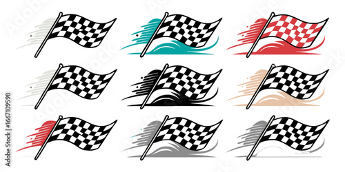 Colorful checkered flag vectors in variable shapes
