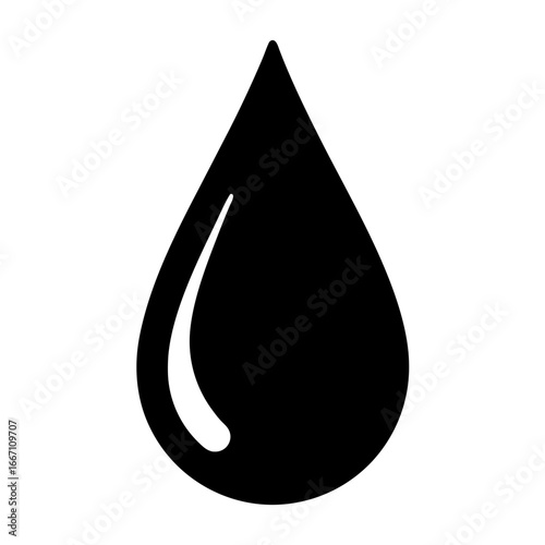 Simple droplet icon in black and white featuring light reflection element