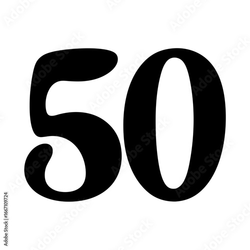 Elegant Number Fifty in Black and White Bold Typography Display