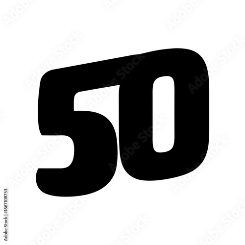 Bold number fifty displayed in large black font on white background