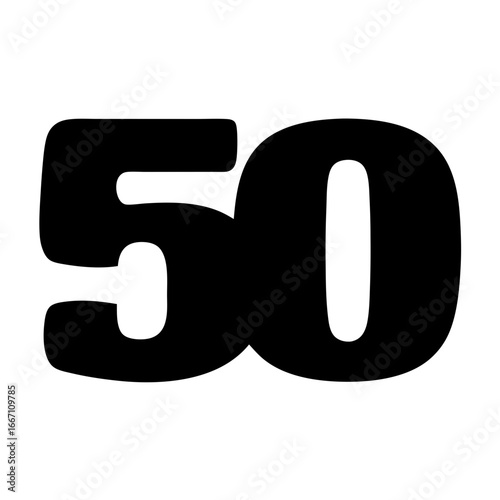 Bold graphic design displaying the numerical value fifty in a solid black color