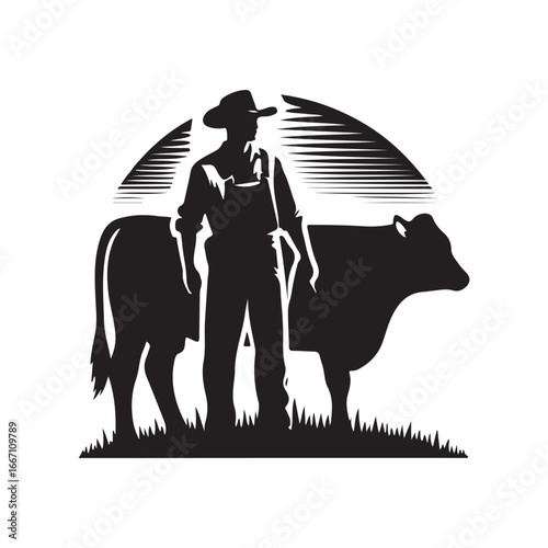farmers cattle vector silhouette clip art logo design illustration