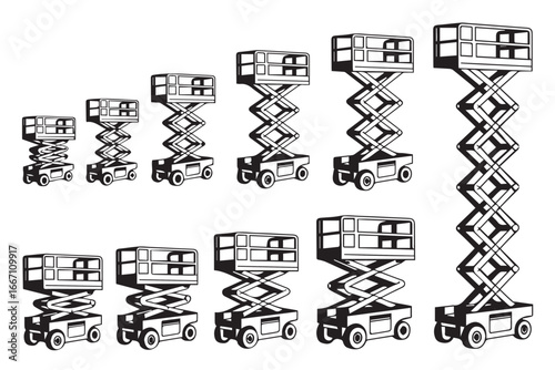 industrial vector illustration of scissor lifts at various heights aerial work platform mechanical equipment diagram