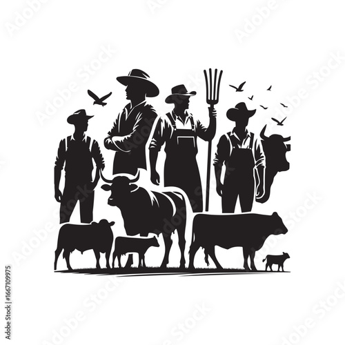 farmers cattle vector silhouette clip art logo design illustration
