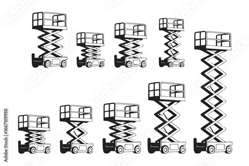 collection of height adjustable scissor lift vectors mobility equipment engineering and construction aerial platform set