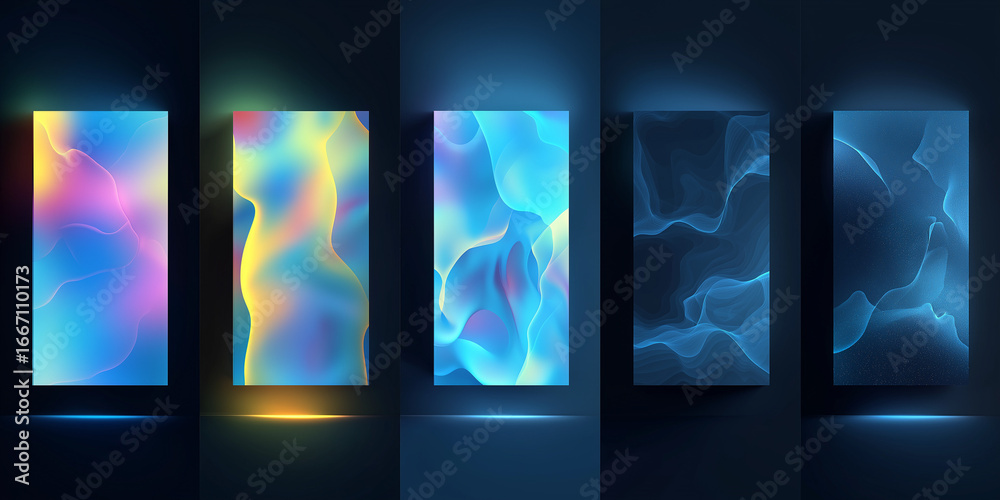 Fototapeta premium Futuristic packaging concept art, glowing holographic textures