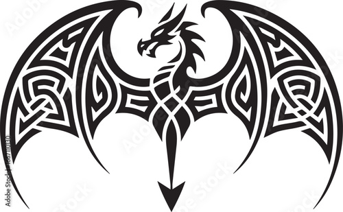 Wallpaper Mural ornate celtic knot dragon logo vector emblem with symmetrical tribal wings heart silhouette Torontodigital.ca