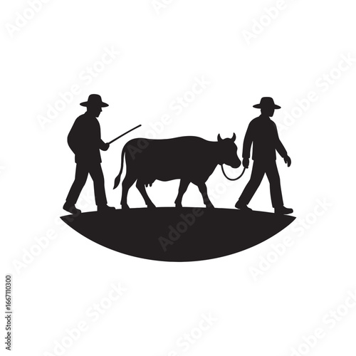 farmers cattle vector silhouette clip art logo design illustration