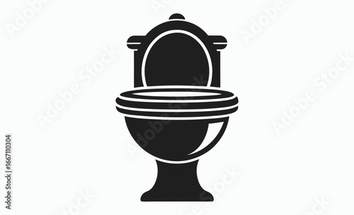 Toilet silhouette, monochrome silhouette of toilet front view vector illustration, sanitation equipment vector, black and white illustration