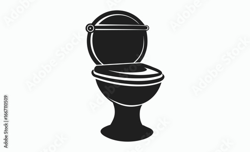 Toilet silhouette, monochrome silhouette of toilet front view vector illustration, sanitation equipment vector, black and white illustration