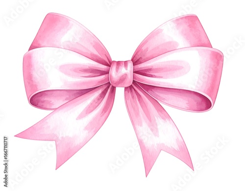 Pastel pink ribbon bow, watercolor style