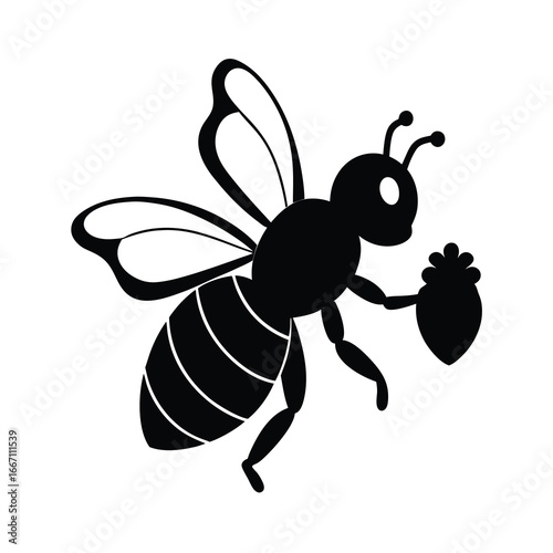 silhouette of a bee laughing while carrying honey