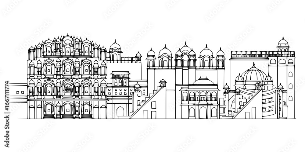 Fototapeta premium Jaipur, India City Line Art Vector