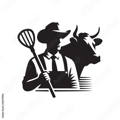 farmers cattle vector silhouette clip art logo design illustration