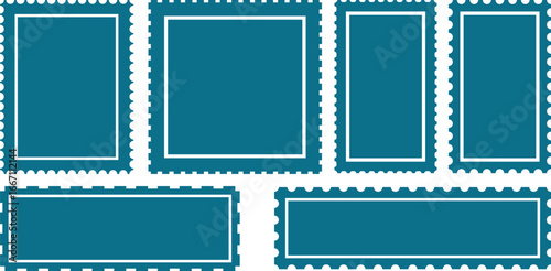 Blank Postage Stamp Frames Set – Retro Mail, Vintage Stamp Border, Empty Template Vector Illustration