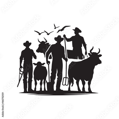 farmers cattle vector silhouette clip art logo design illustration