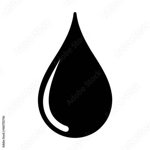 Black stylized teardrop shape with white highlight on a plain backdrop