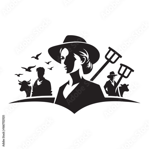 farmers cattle vector silhouette clip art logo design illustration