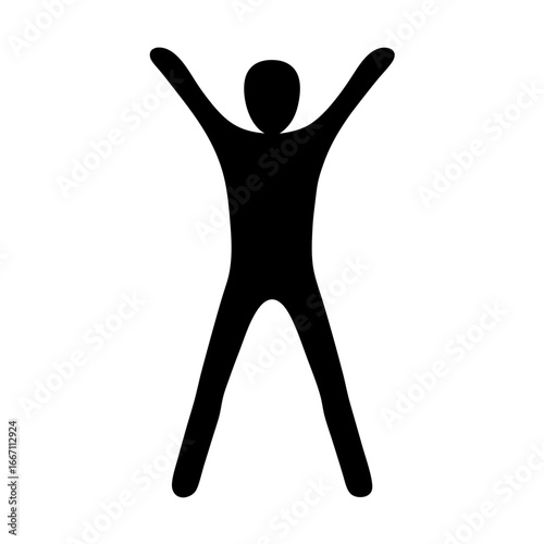 Silhouette of person with arms raised and legs spread wide apart