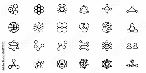 Modern Black Line Icons: Network Connections, Data Links, & Social Structures, Perfect for Infographics and Website Design, Originally a Scalable Vector Graphic