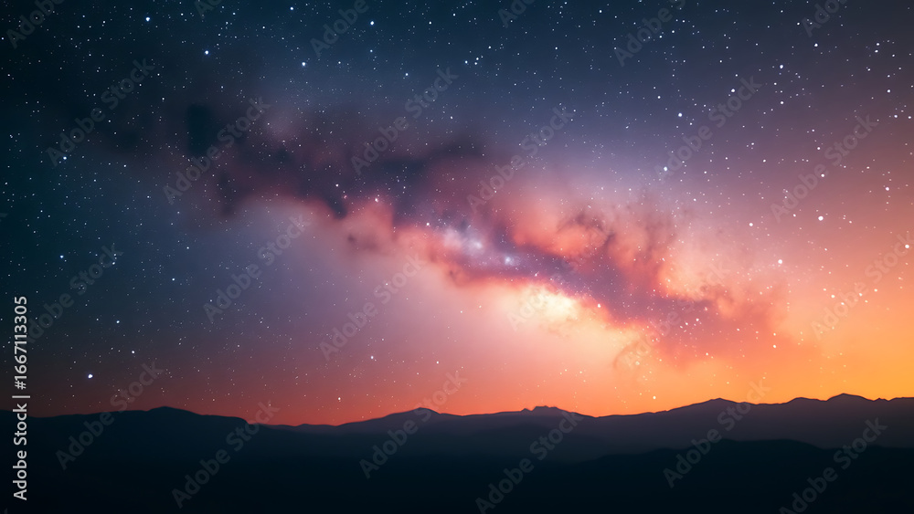 Fototapeta premium Vast Cosmic Landscape of a Colorful Galaxy Illuminated by Distant Stars in Deep Space