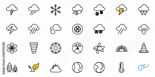 Weather Forecast Icons Set, Perfect for UI Design and Mobile Apps, Featuring Rain, Snow, Sun, and Storms - Modern and Scalable Vector Graphics