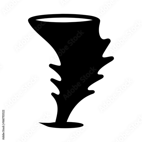 Black silhouette of a stylized tornado or funnel cloud shape graphic