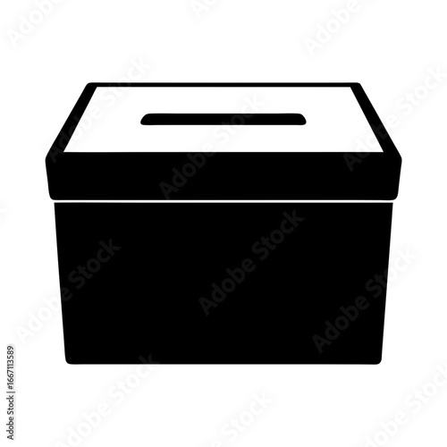 Black and white icon of a ballot box or donation container