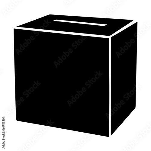 Stylized black and white ballot box, election box with voting slot
