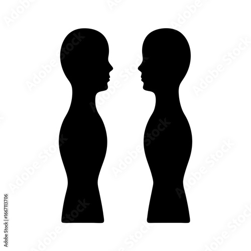 Two silhouetted figures facing each other, a study in black and white