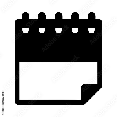 Black and white calendar icon indicating a schedule with a page turned