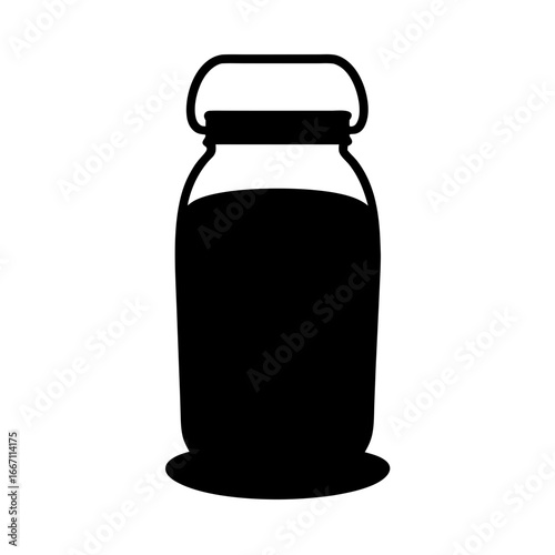 Black silhouette of a Mason jar with a handle on white backdrop