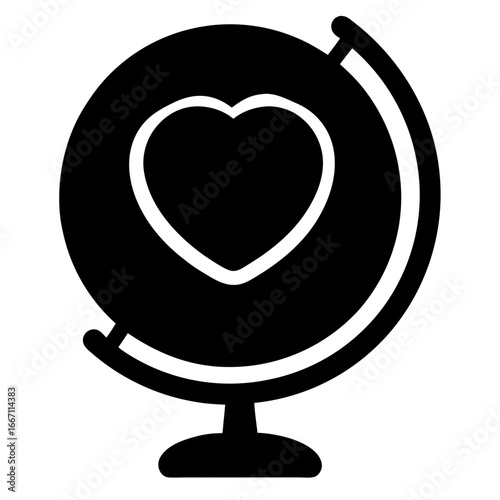 A global perspective on love and compassion, represented by a globe with a heart