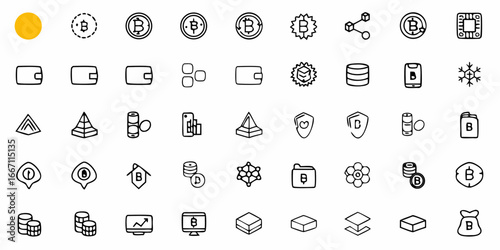 Bitcoin Blockchain Cryptocurrency Icons for Fintech Innovation and Digital Assets, Finance, Mining, Trading, and Investing in Modern Economy and Decentralized Future