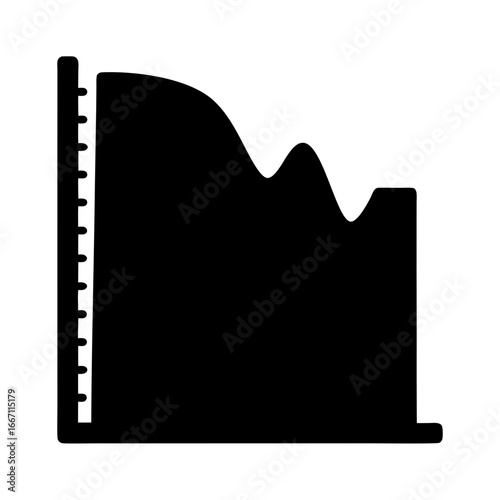 Decreasing graph silhouette with a side axis showing decline in value